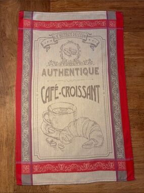 French Café-Croissant Red Kitchen Tea Towel